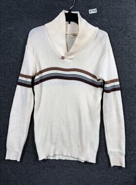 Vintage Filenes Sweater Mens Large Cream Shawl Collar Stripe Knit Made Italy 80s